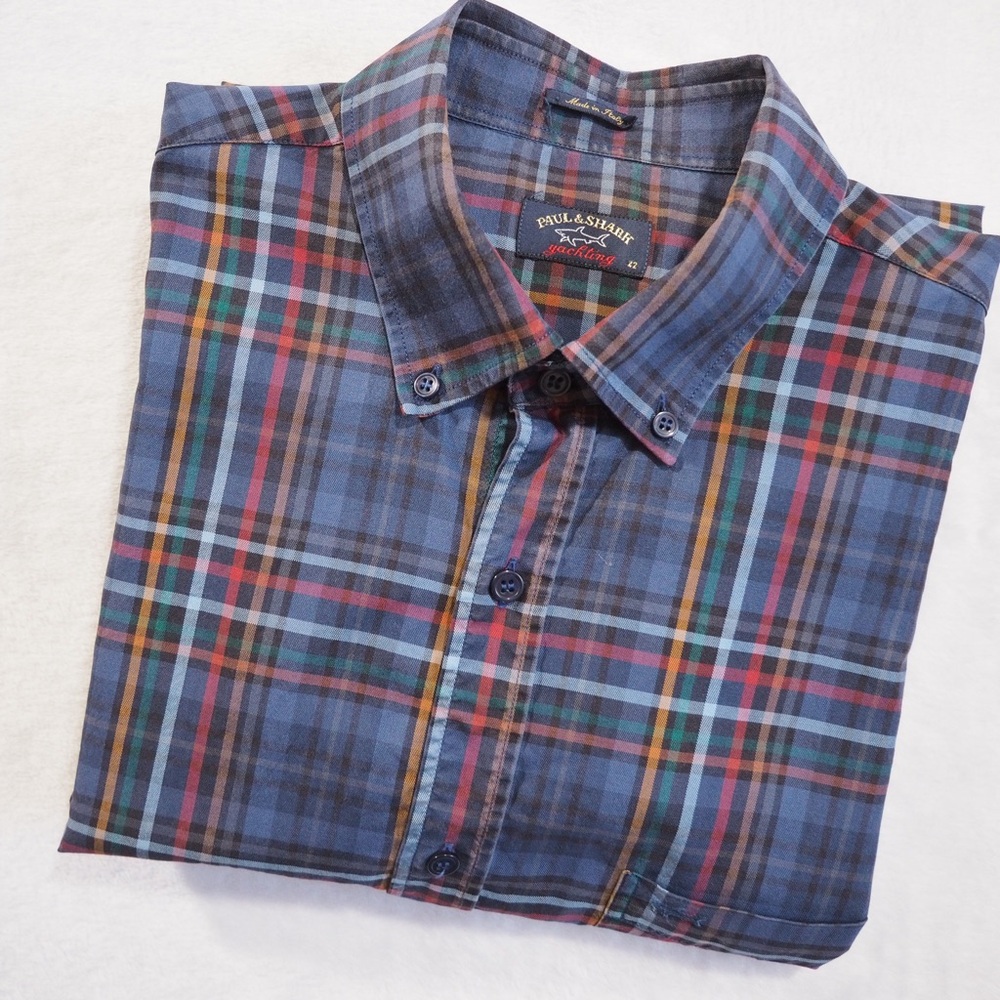 Paul & Shark Sz 42 Blue Multi-Color Plaid Button-Down Shirt - Picture 9 of 9
